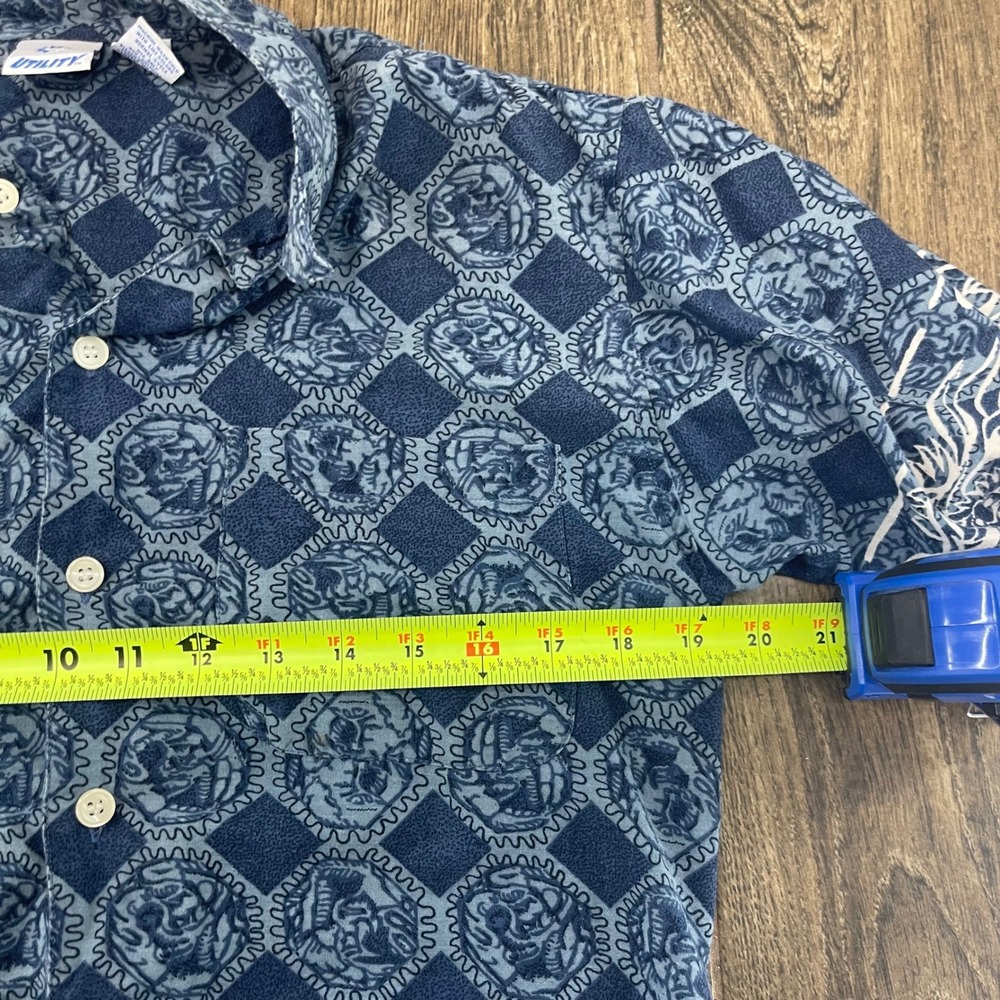 Y2K UTILITY‎ WEAR Boys XL Blue Dragon Print Short Sleeve Button Up Shirt - Picture 8 of 10